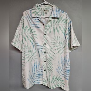 Haggar Tropical Print Polo Large Men's Short Sleeve Blue And Green Leaves